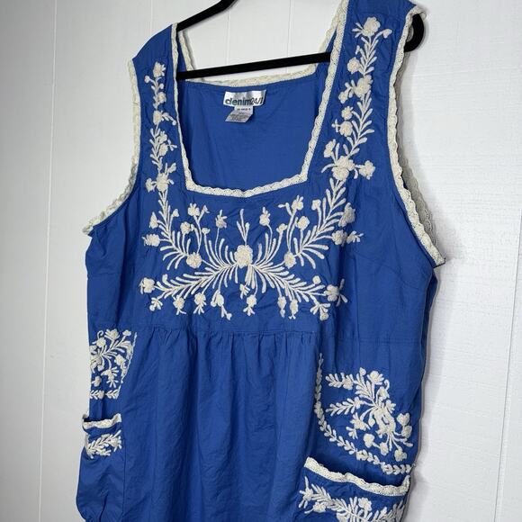 Denim 24/7 Vintage Women’s Floral Embroidered Tunic Tank Cottage Romantic 32W - Picture 3 of 4